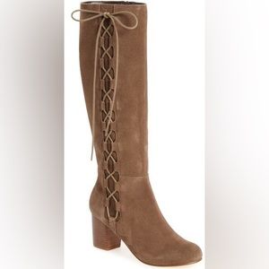 Sole Society Arabella Lace Up High Heeled Suede Boots Nude Taupe Nordstrom 7.5